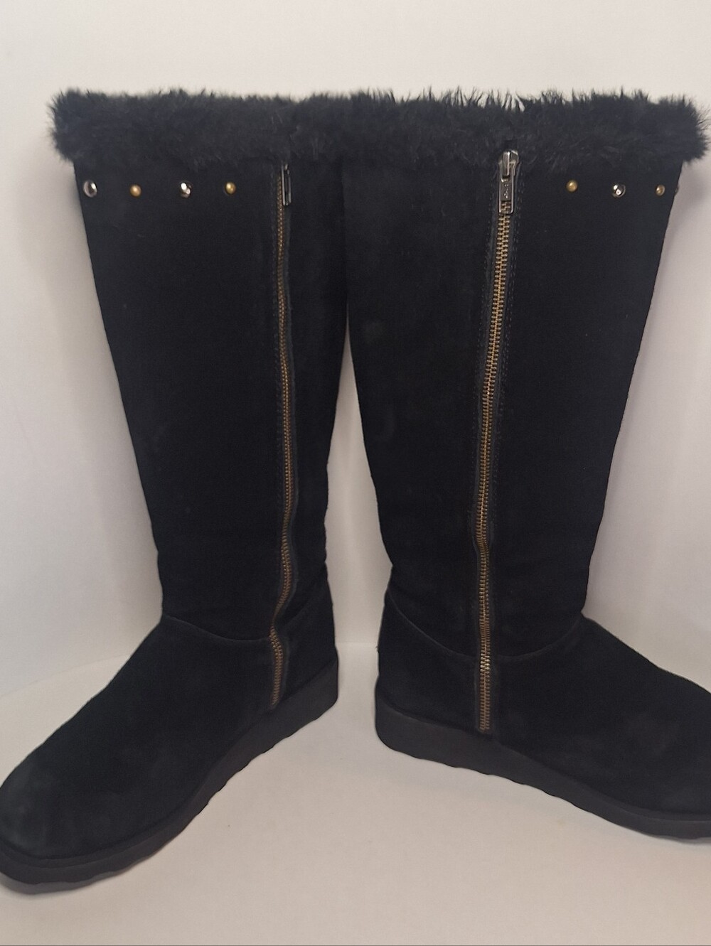 BearPaw Black Tall Faux Fur Winter Boots with Stud Accents Size US 9 Womens - Picture 5 of 9